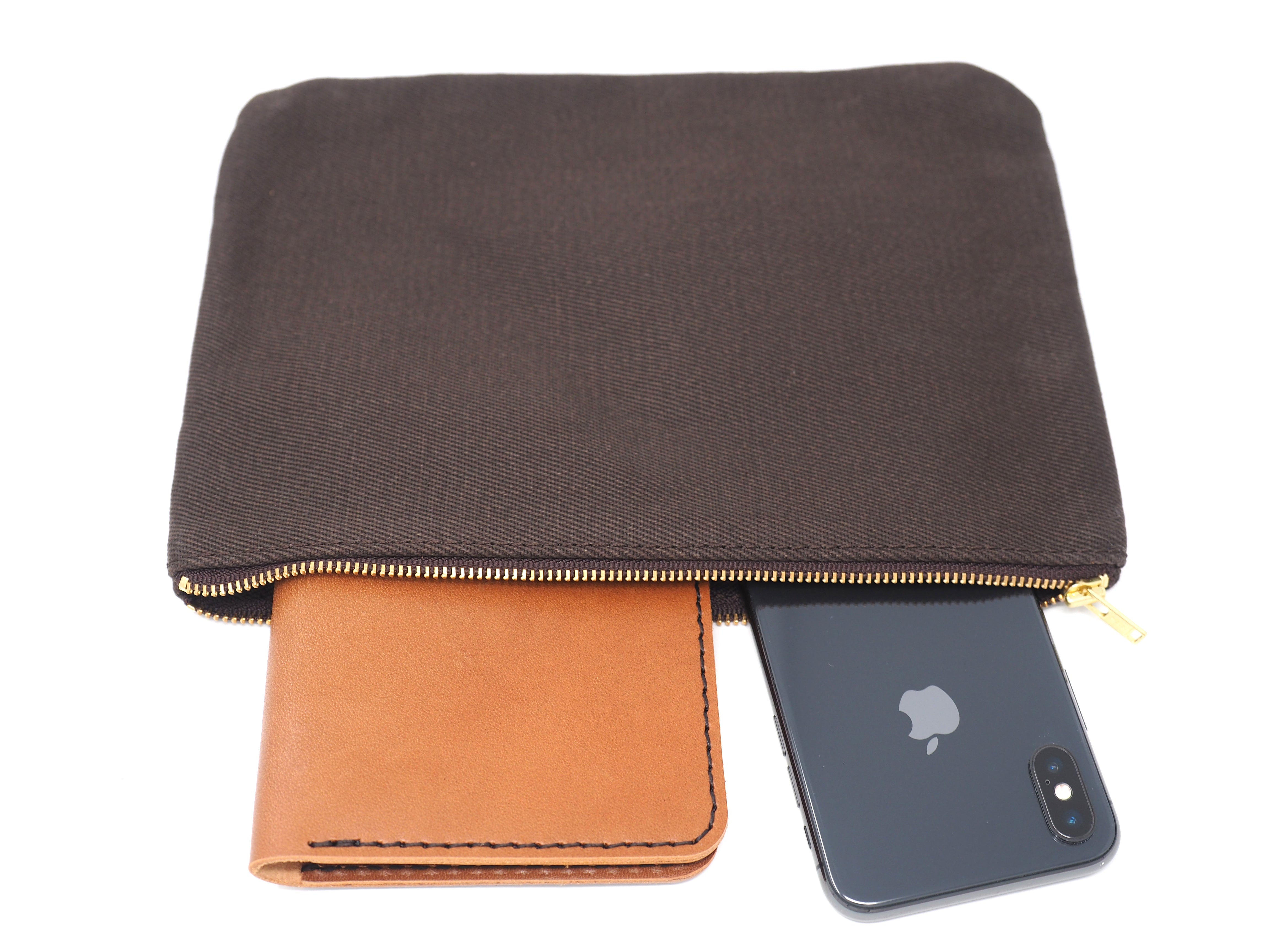 dark_brown_canvas_pouch_6 Canvas Zippered Pouch - Image 1